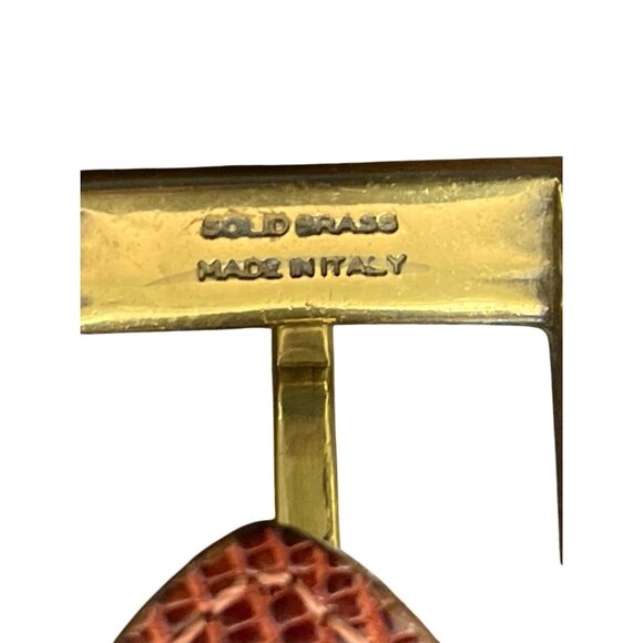 LAI Embossed Brown Leather Belt USA With Brass Buckle Italy Size 38 - Picture 8 of 9